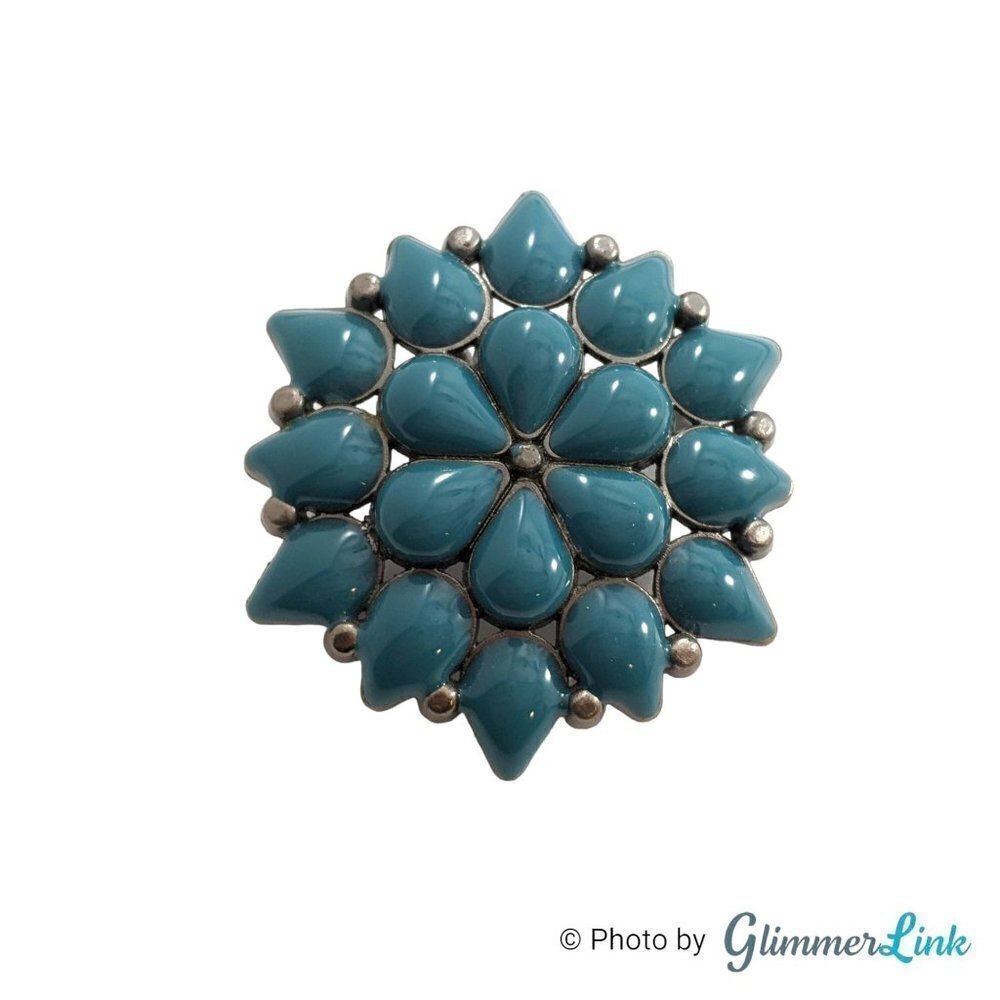 Vintage Teal Flower Southwestern Style Brooch Pendant